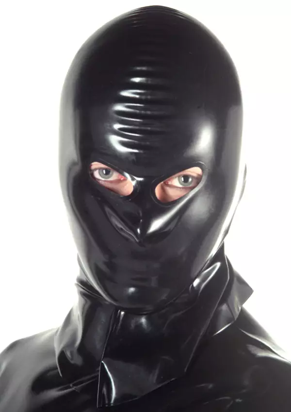 Lateksihuppu meihell=C3=A4 ja vain silm=C3=A4t n=C3=A4kyv=C3=A4t. Kaul=
us laskeutuu alas hartioille. - Lateksi Huput ja Naamiot - 491000 - 1