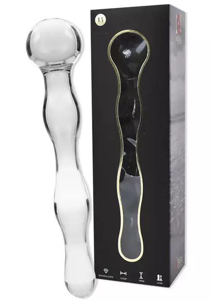 Puikkomainen lasidildo, jossa aaltoileva varsi. Pallomainen kahva. - Dildot ja Tekopenikset - 8435566042171 - 1