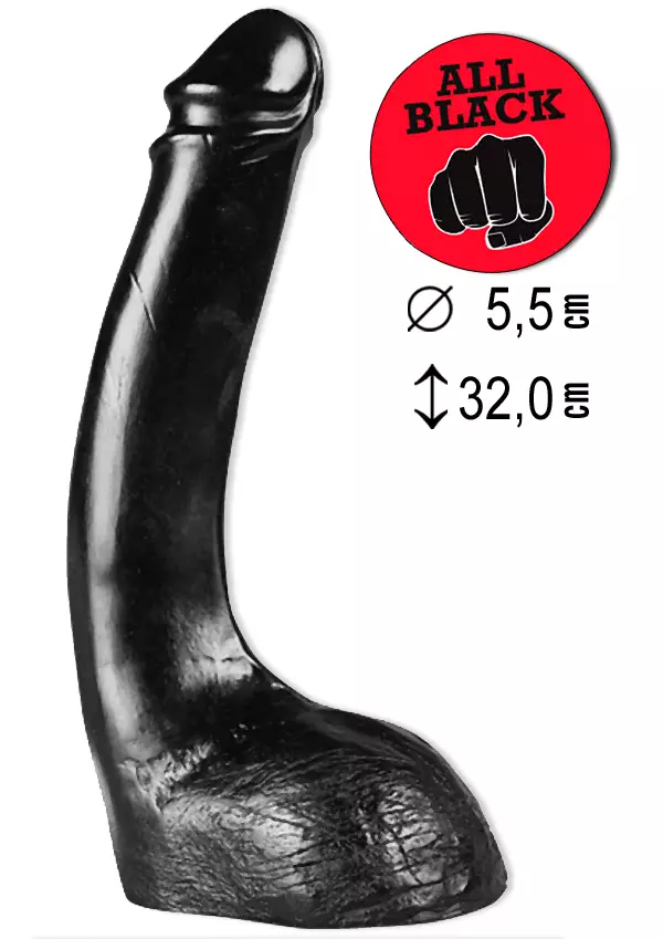 Iso musta dildo on hieman kaareva. Sileä pinta ja isot kivekset. - Dildot ja Tekopenikset - 5420044200641 - 1
