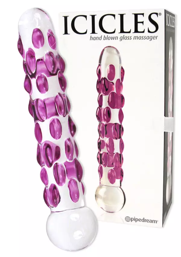 Lasidildo, jonka toinen pää pallomainen. Pinnalla pinkkejä nystyröitä. - Dildot ja Tekopenikset - 603912279481 - 1
