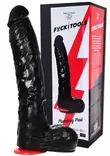 Musta, pitkä dildo. Pinta sekä kivekset kuvioitu - Dildot ja Tekopenikset - 8718788876732 - 1