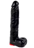 Musta, pitkä dildo. Pinta sekä kivekset kuvioitu - Dildot ja Tekopenikset - 8718788876732 - 2