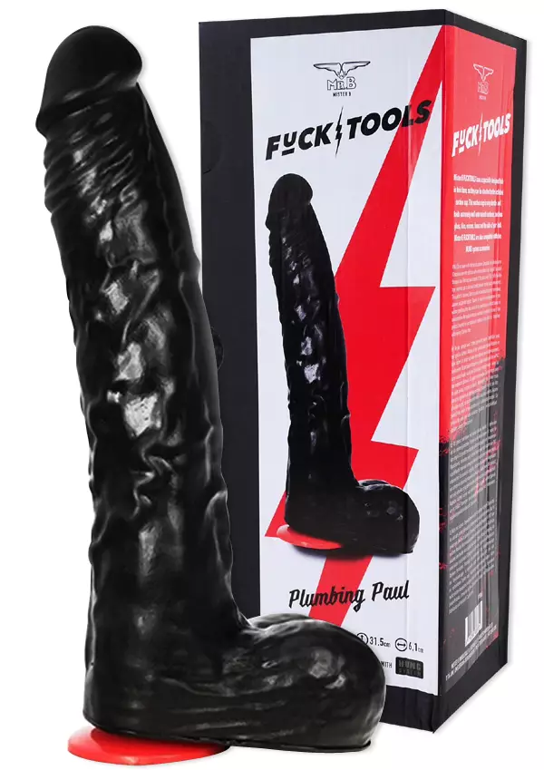 Musta, pitkä dildo. Pinta sekä kivekset kuvioitu - Dildot ja Tekopenikset - 8718788876732 - 1