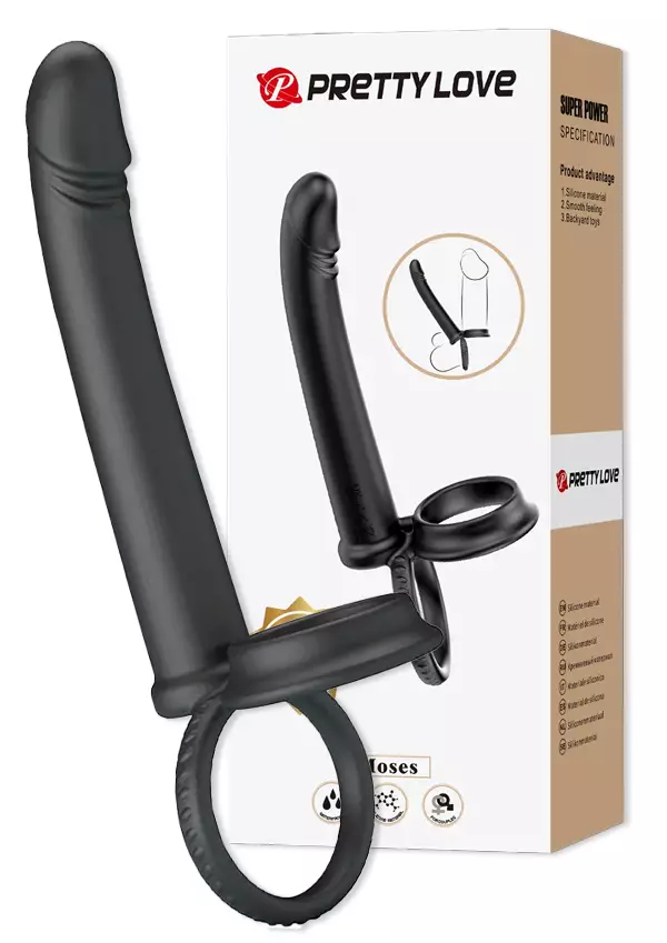 Penisrenkaat ja anuskiihotin samassa. Musta, peniksen muotoinen dildo.=
 - Anustapit - 6959532361476 - 1
