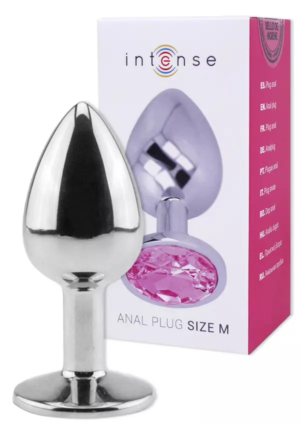 Metallinen anustappi, jonka pohjassa pinkki timantti. - Anustapit - 8435565938987 - 1
