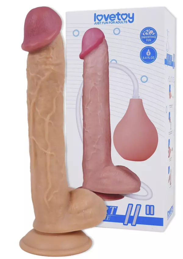 ejakuloiva dildo ja takana myyntipakkaus. dildo on vaalean ihon v=C3=A4=
rinen ja terska pinkki. Kivekset ja imukuppi. - Dildot ja Tekopenikset - 6970260909327 - 1