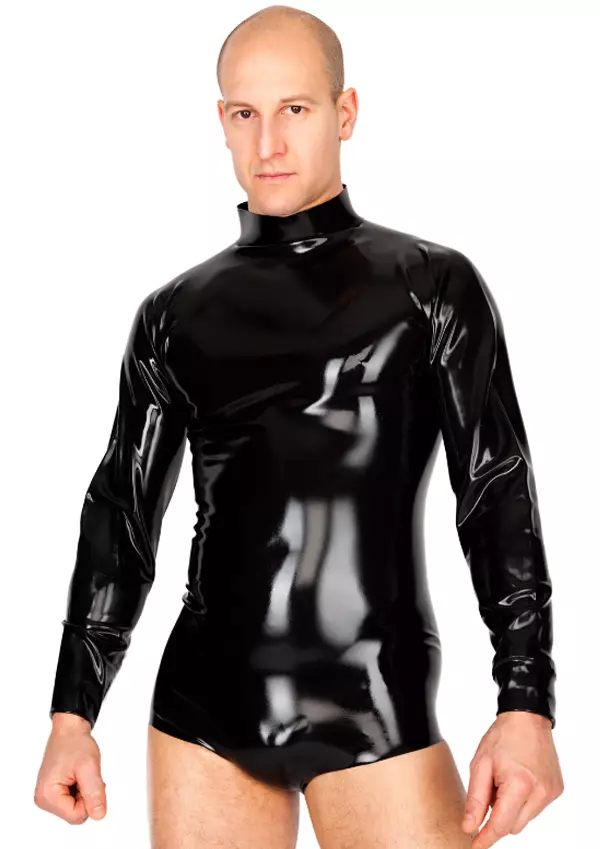Miehell=C3=A4 lateksinen body, jossa pitk=C3=A4t hihat ja pystykaulus.=
 - Lateksi Catsuitit ja Bodyt - LA1197 - 1