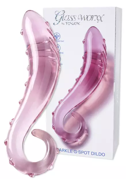 Lasidildo, jonka kärki paksumpi, varsi kaareva ja päässä lenkki. - Dildot ja Tekopenikset - 8713221845368 - 1
