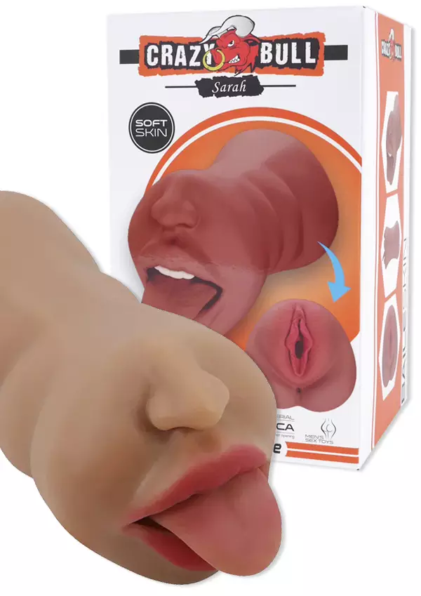 Misten masturbaattosi toisessa päässä suu, kieli ulkona  ja nenä. toisessa tekopillu - Tekovaginat - 6959532360158 - 1