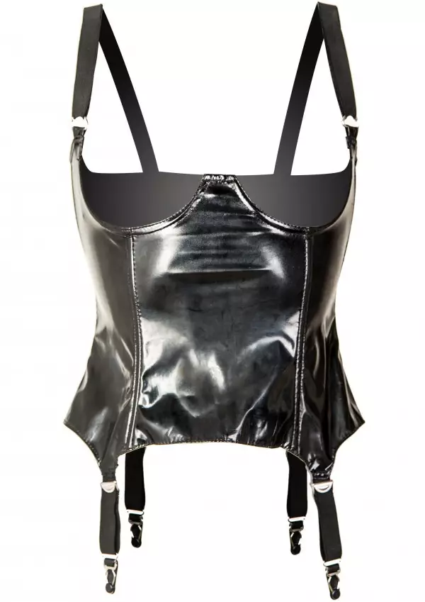 Mustassa ja kiilt=C3=A4v=C3=A4ss=C3=A4 avokorsetissa kaarituet.Olkaime=
t l=C3=A4htev=C3=A4t kainaloiden edest=C3=A4. - PVC Korsetit ja Topit - L4498 - 1