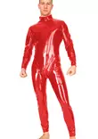 Punainen lateksihaalari miehell=C3=A4. Pitk=C3=A4t hihat, pystykaulus =
ja avoimet jalkater=C3=A4t - Lateksi Catsuitit ja Bodyt - LA1194P - 1